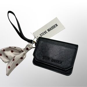 Steve Madden Black Card Case Wristlet Polka Dot Keychain New With Tags